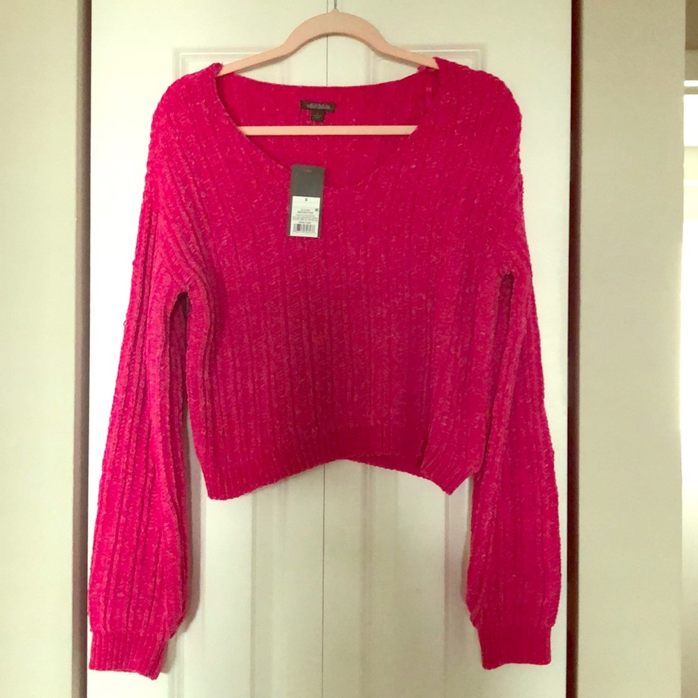 Magenta Pink Velour Crop Sweater